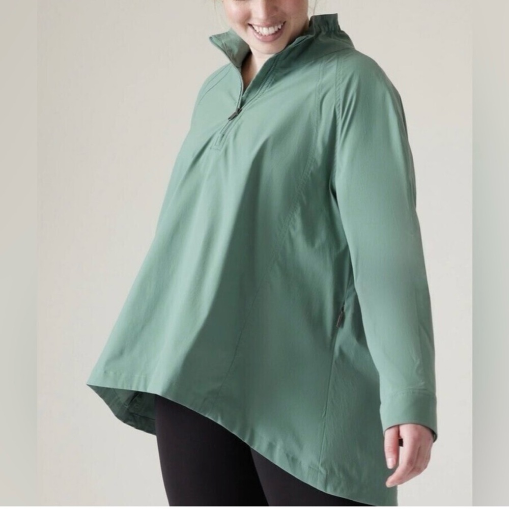 Athleta Advantage Poplin Top Teal 1/4 Zip Vented Athletic Activewear Medium